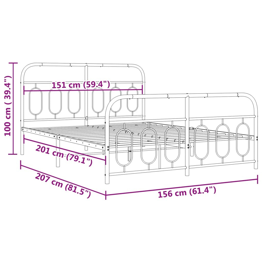 Metal Bed Frame without Mattress with Footboard Black 59.1"x78.7