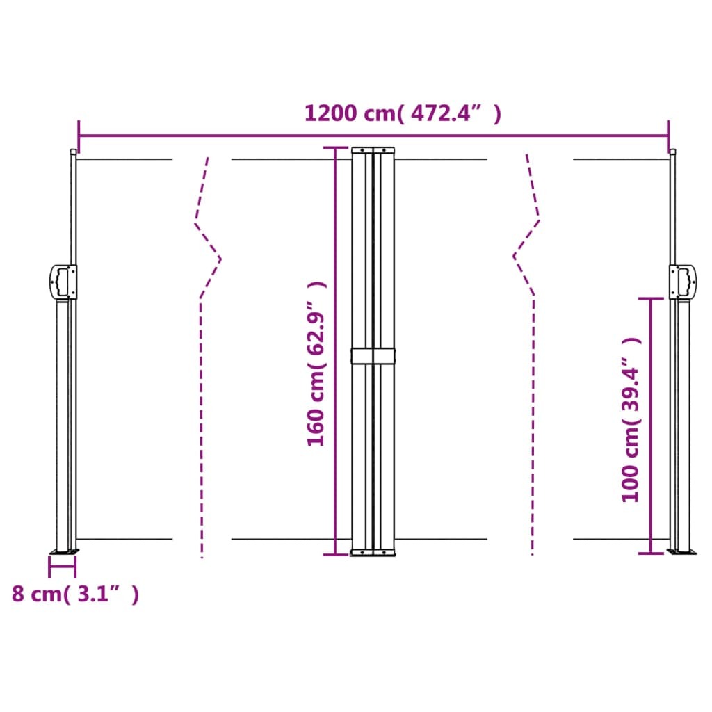 Retractable Side Awning Anthracite 63"x472.4