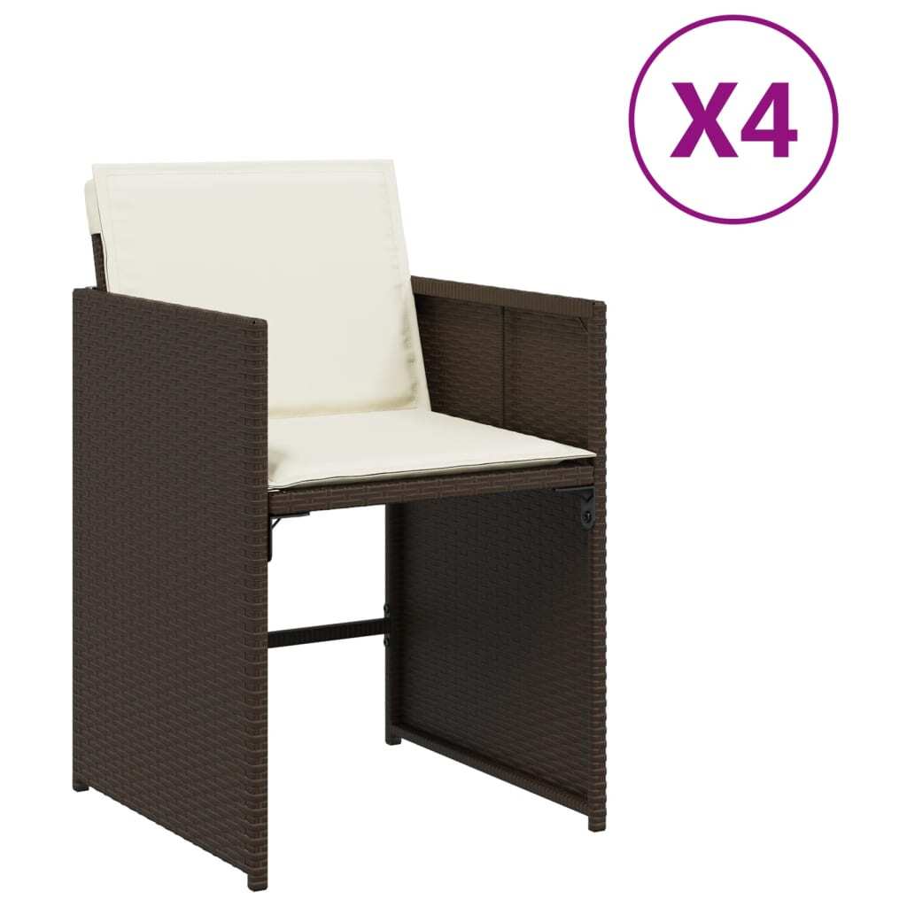 Patio Chairs with Cushions 4 pcs Brown Poly Rattan