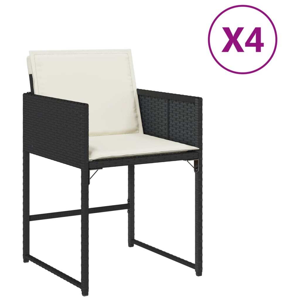 Patio Chairs with Cushions 4 pcs Black Poly Rattan