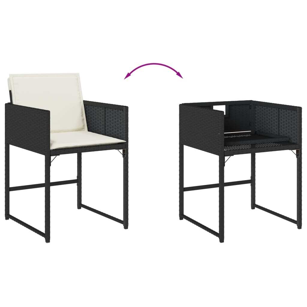 Patio Chairs with Cushions 4 pcs Black Poly Rattan