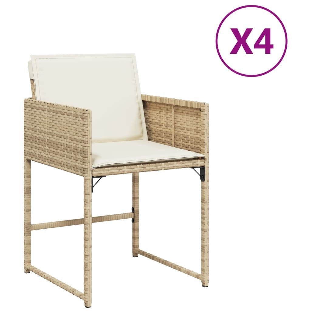 Patio Chairs with Cushions 4 pcs Beige Poly Rattan