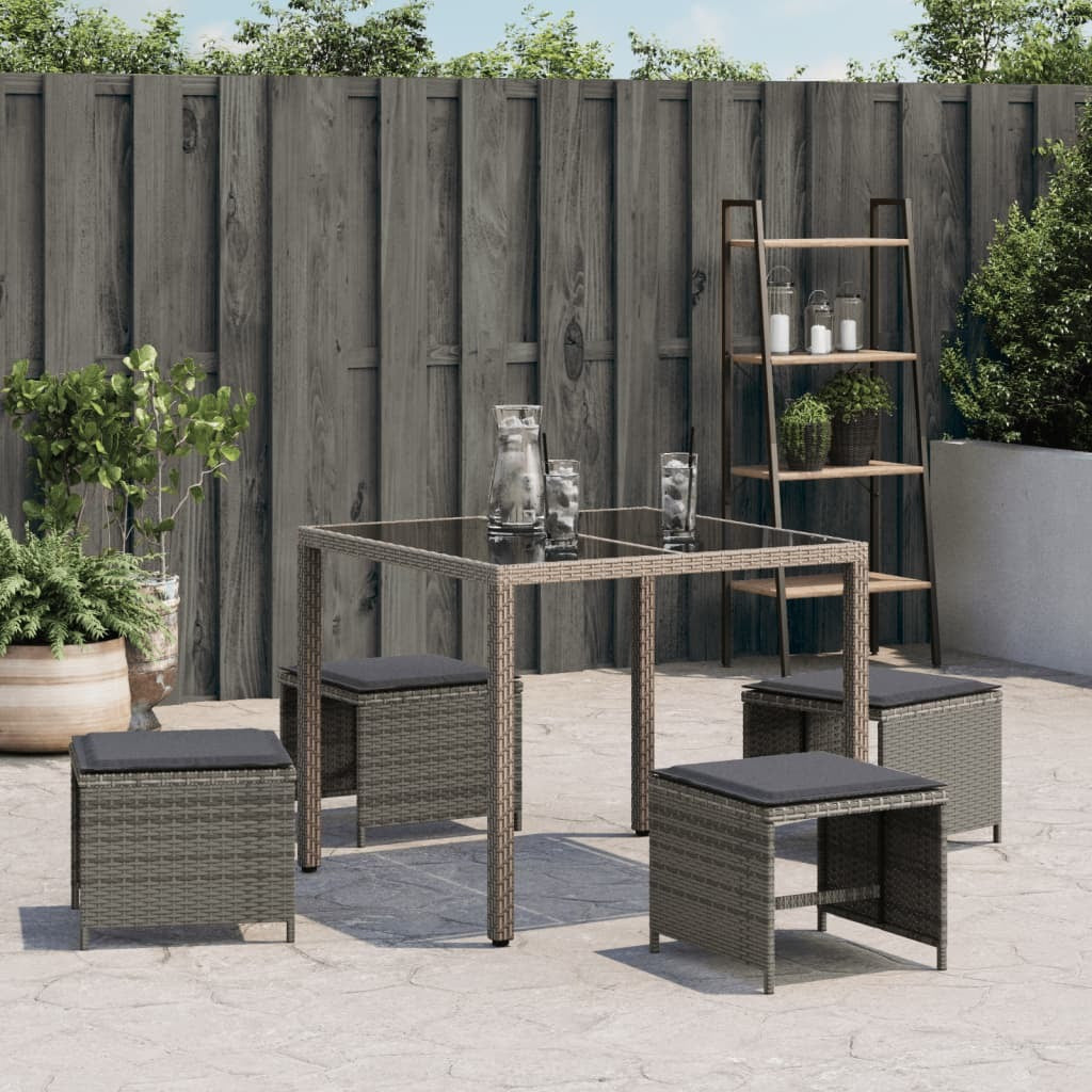 Patio Stools with Cushions 4 pcs Gray 15.7"x15.7"x13.8" Poly Rattan