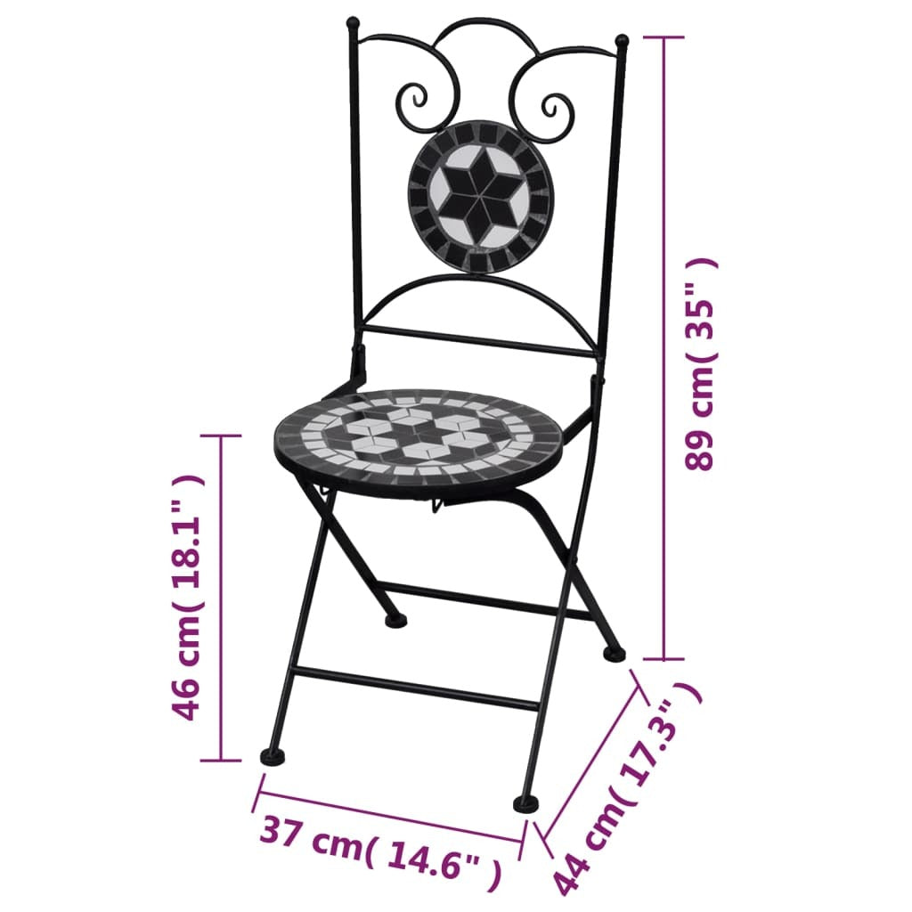 Folding Bistro Chairs 2 pcs Ceramic Black and White