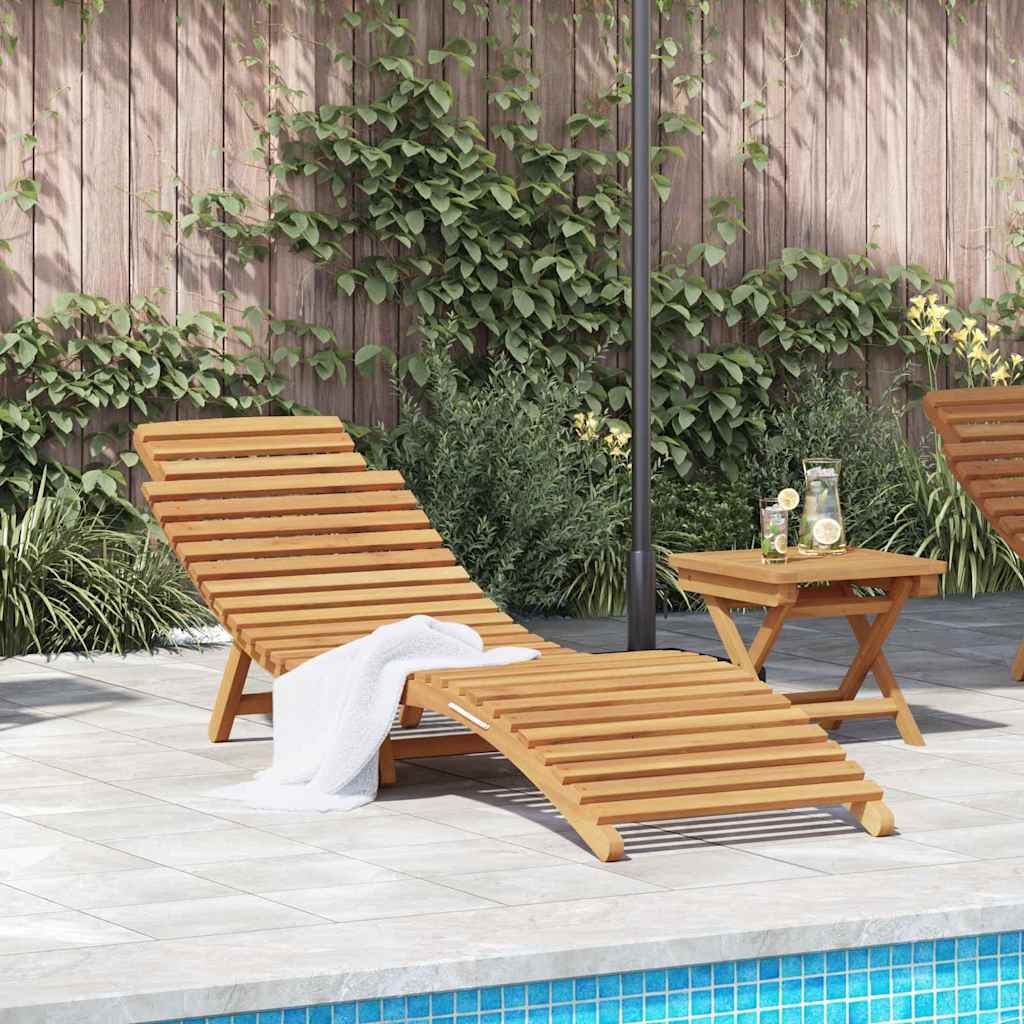 Sun Lounger Solid Teak Wood Brown