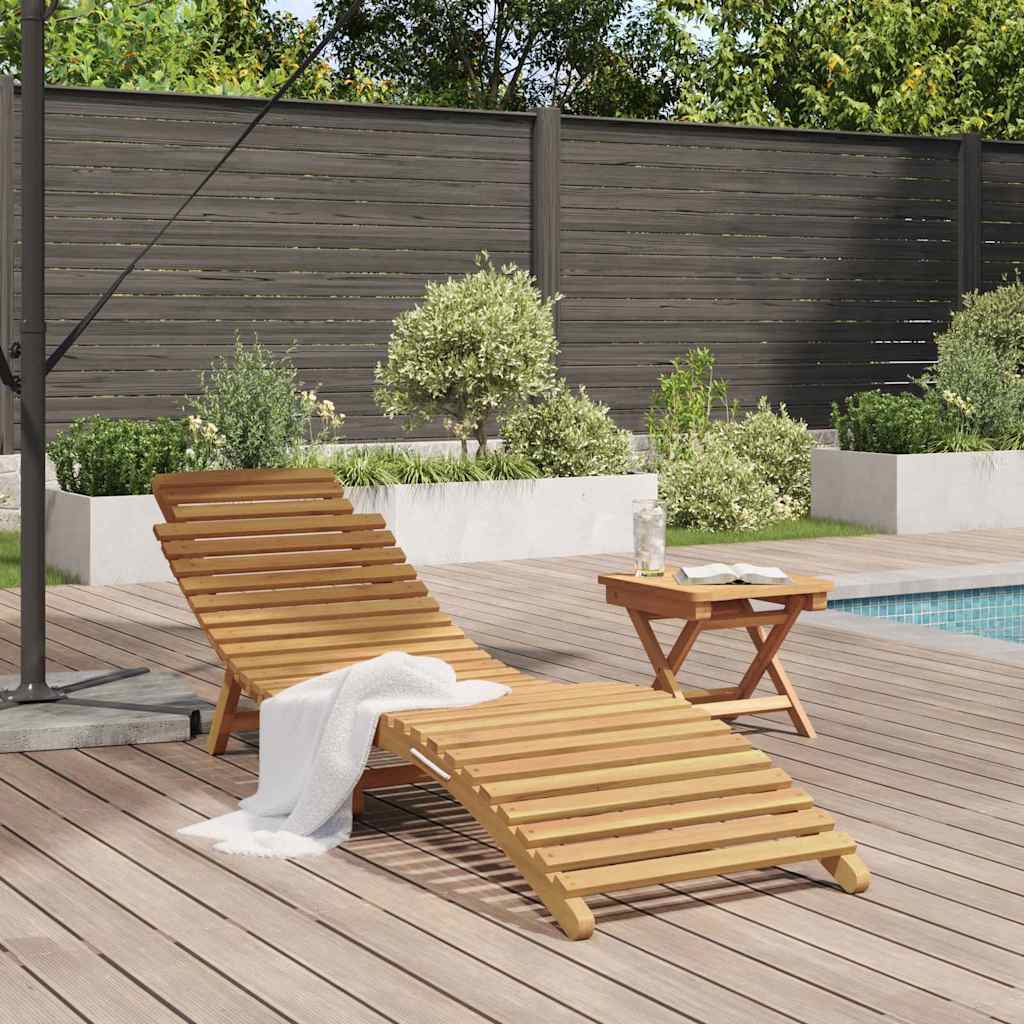 Sun Lounger Solid Teak Wood Brown