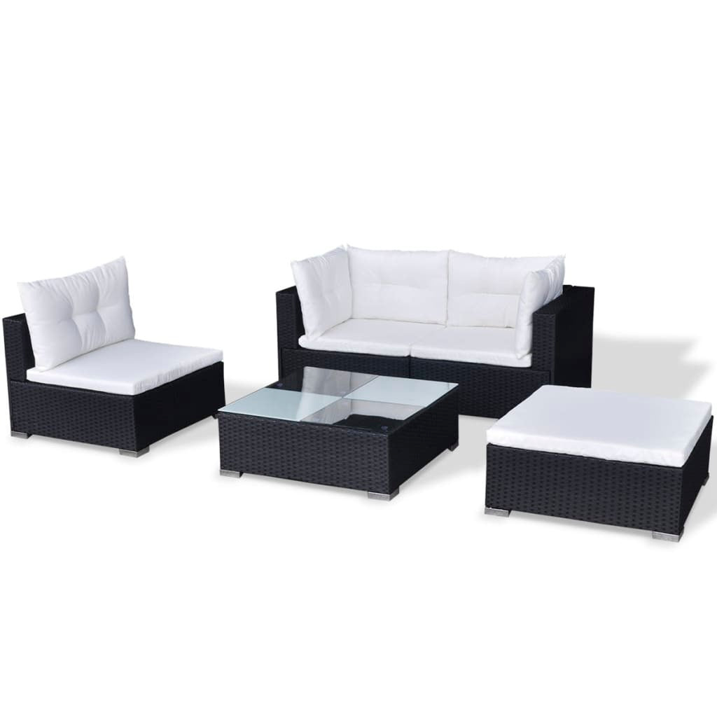 5 Piece Patio Lounge Set with Cushions Poly Rattan Black