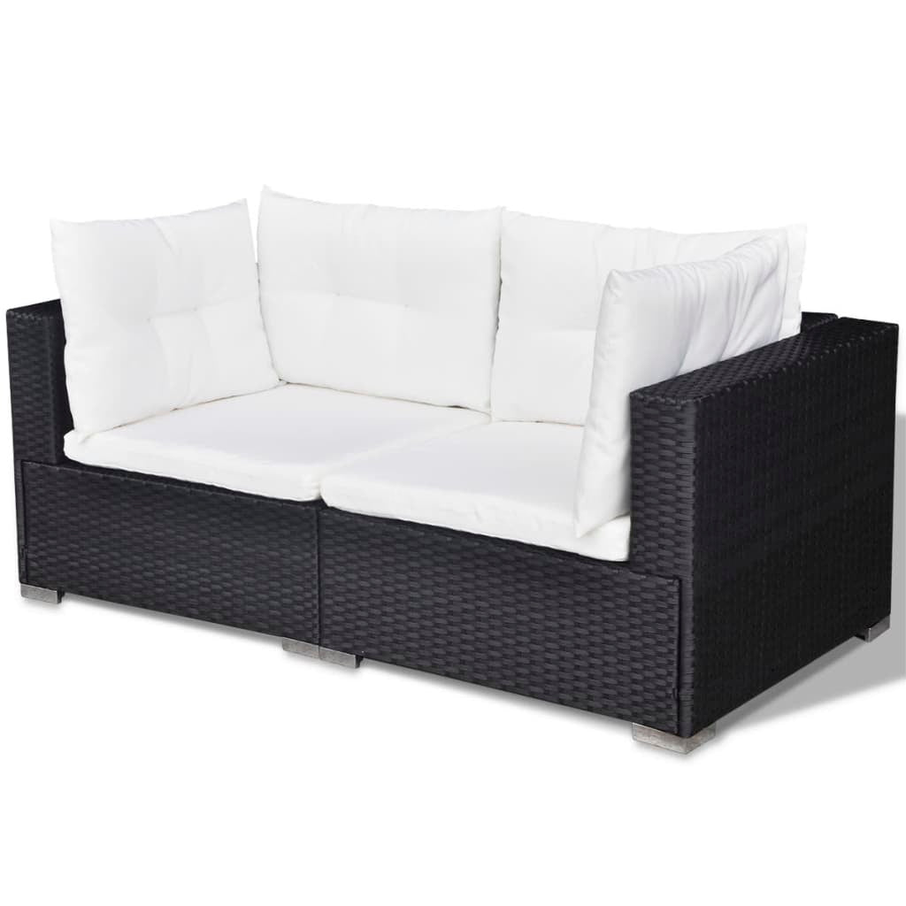5 Piece Patio Lounge Set with Cushions Poly Rattan Black