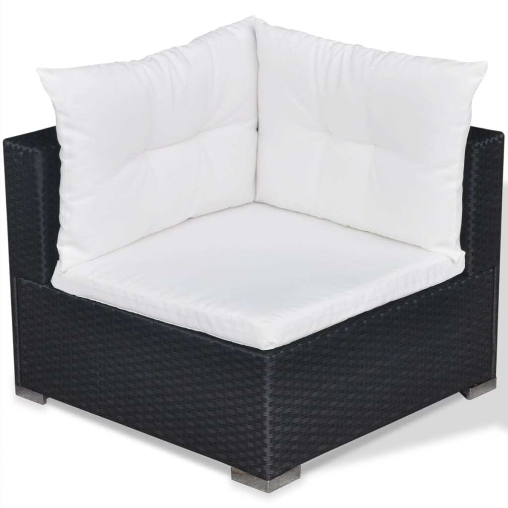 5 Piece Patio Lounge Set with Cushions Poly Rattan Black