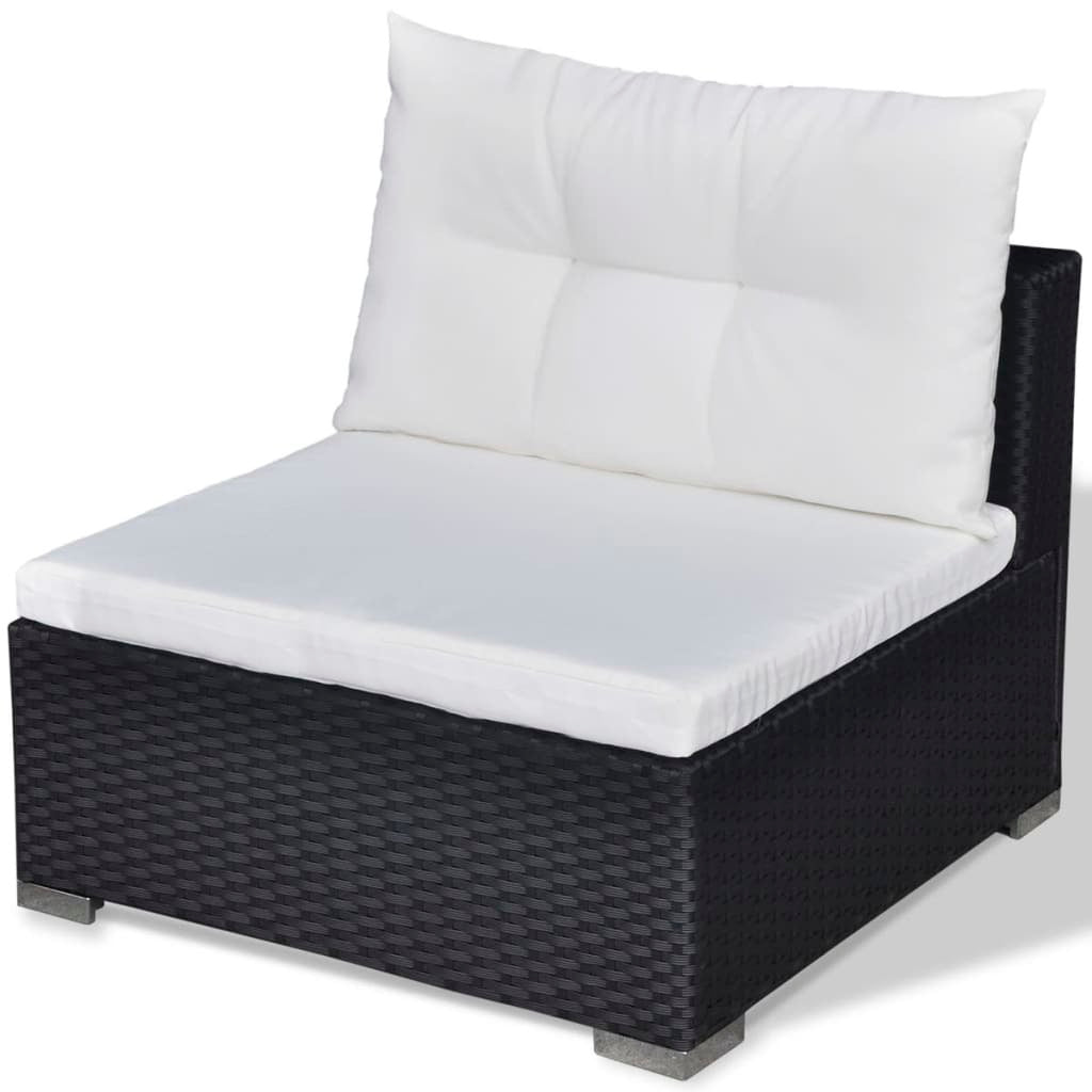 5 Piece Patio Lounge Set with Cushions Poly Rattan Black