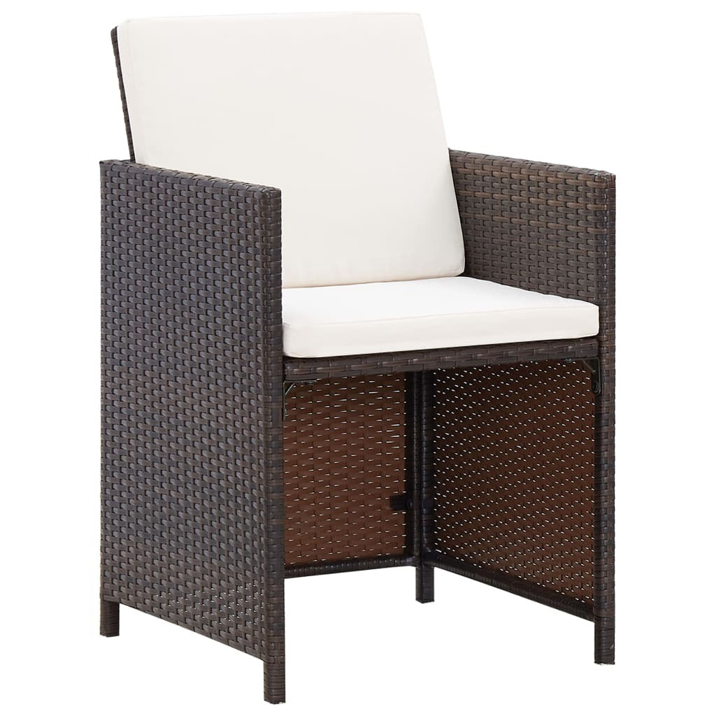 11 Piece Patio Dining Set with Cushions Poly Rattan Brown