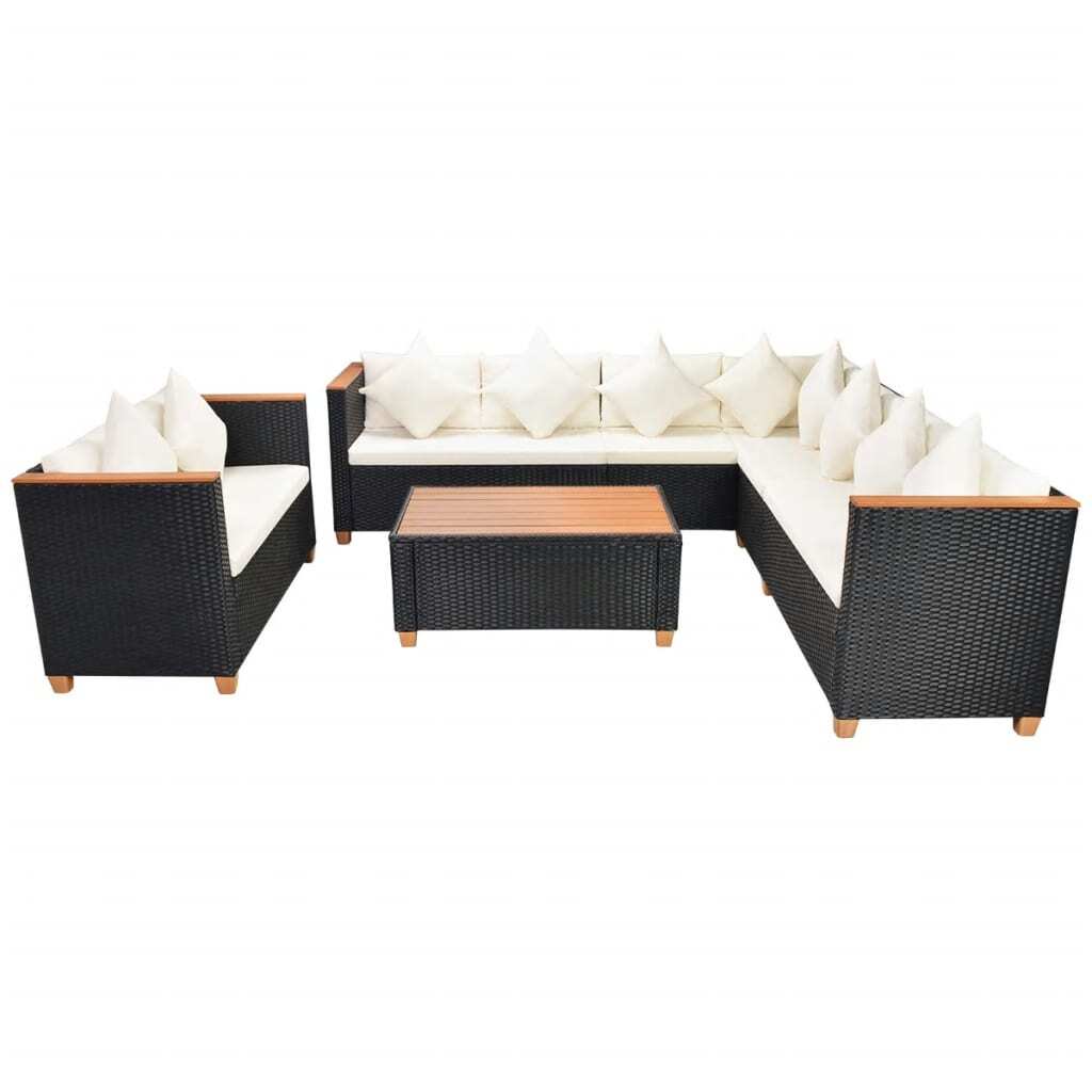 6 Piece Patio Lounge Set with Cushions Poly Rattan Black