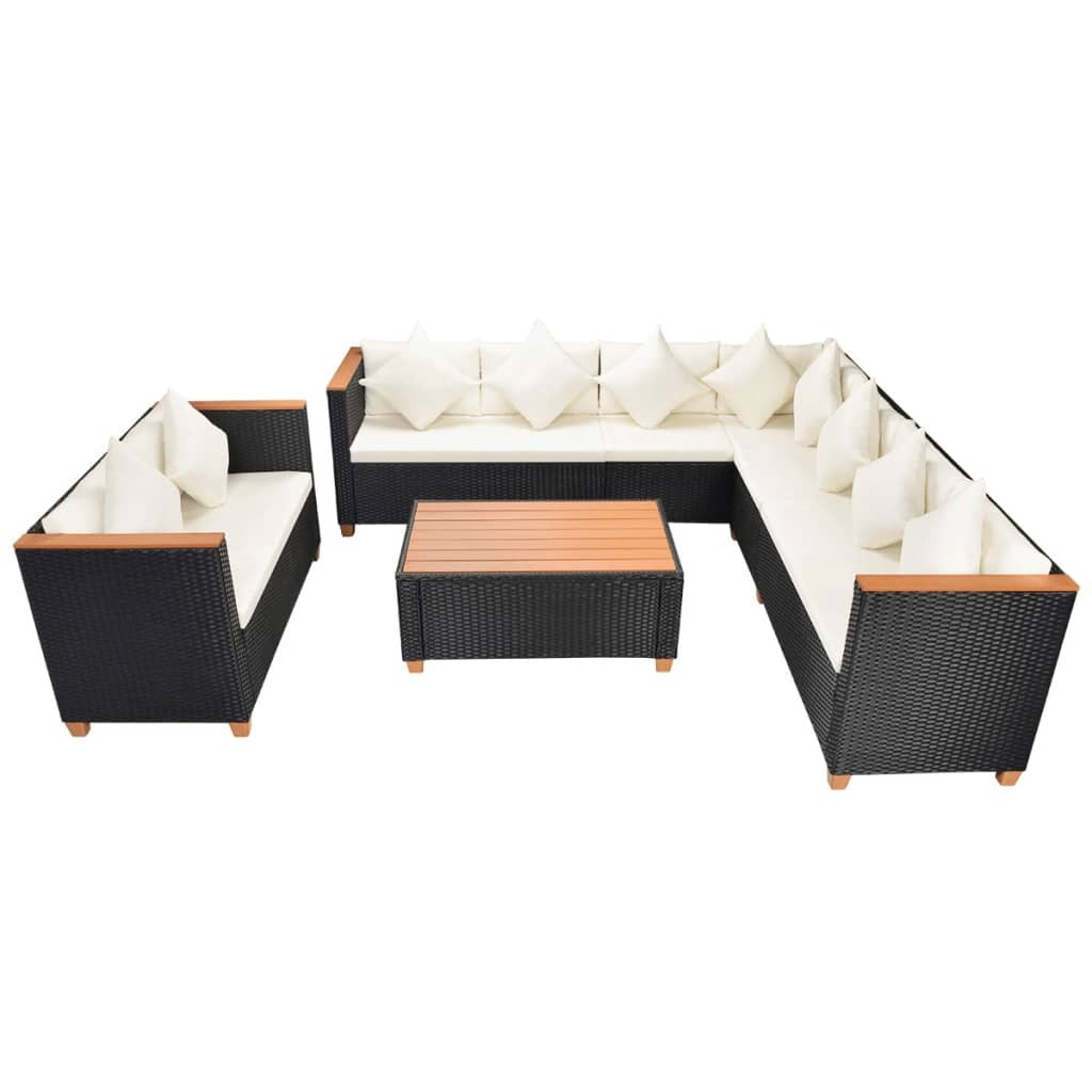 6 Piece Patio Lounge Set with Cushions Poly Rattan Black