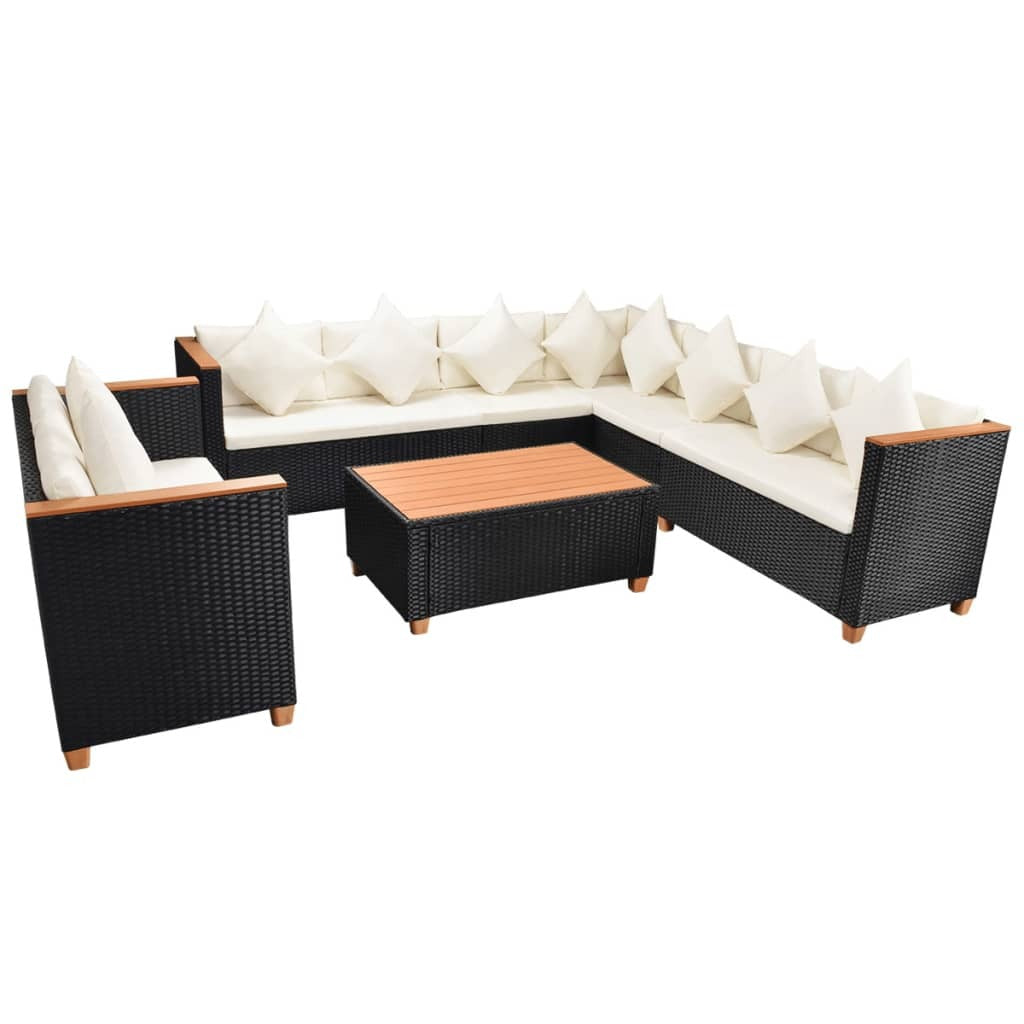 6 Piece Patio Lounge Set with Cushions Poly Rattan Black