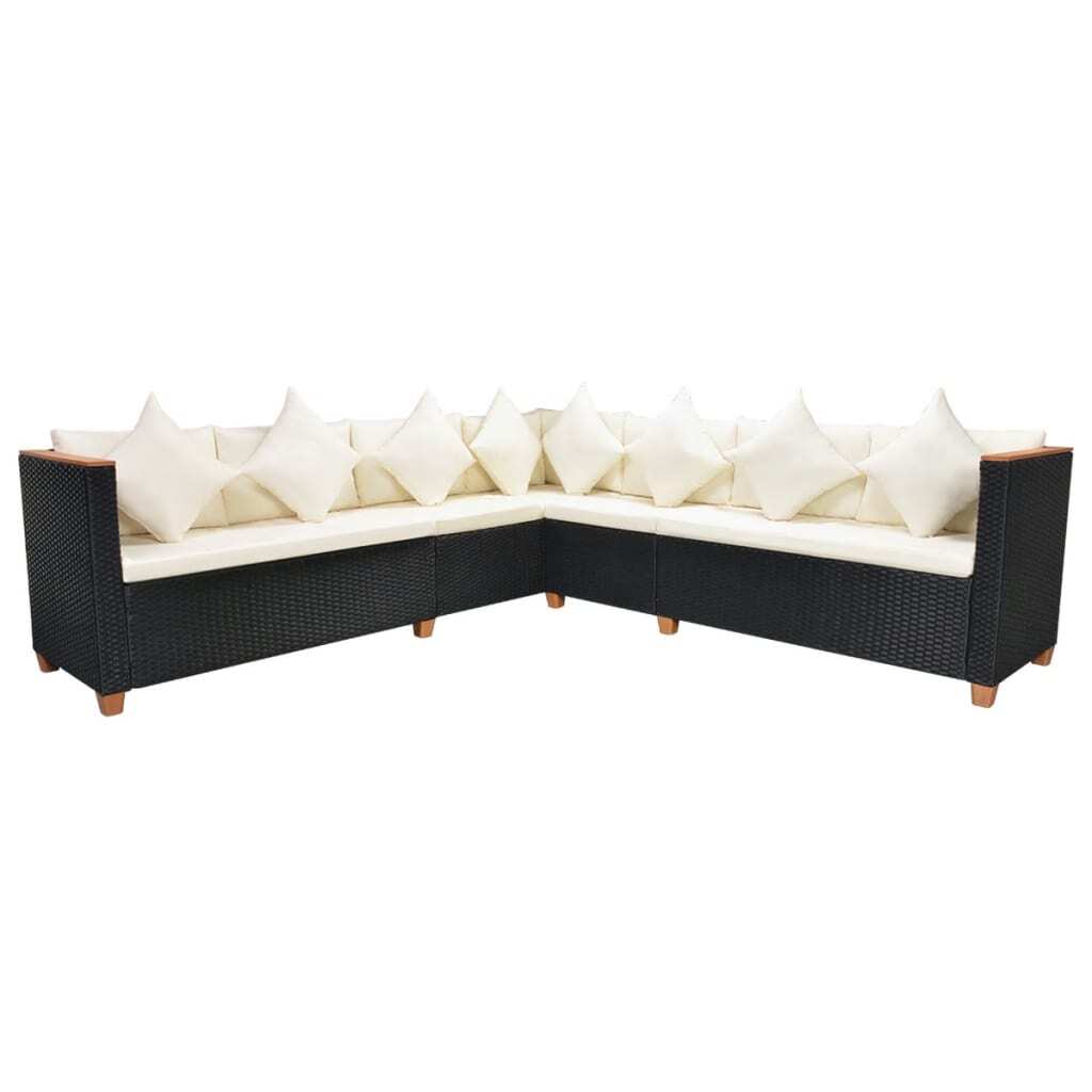 6 Piece Patio Lounge Set with Cushions Poly Rattan Black
