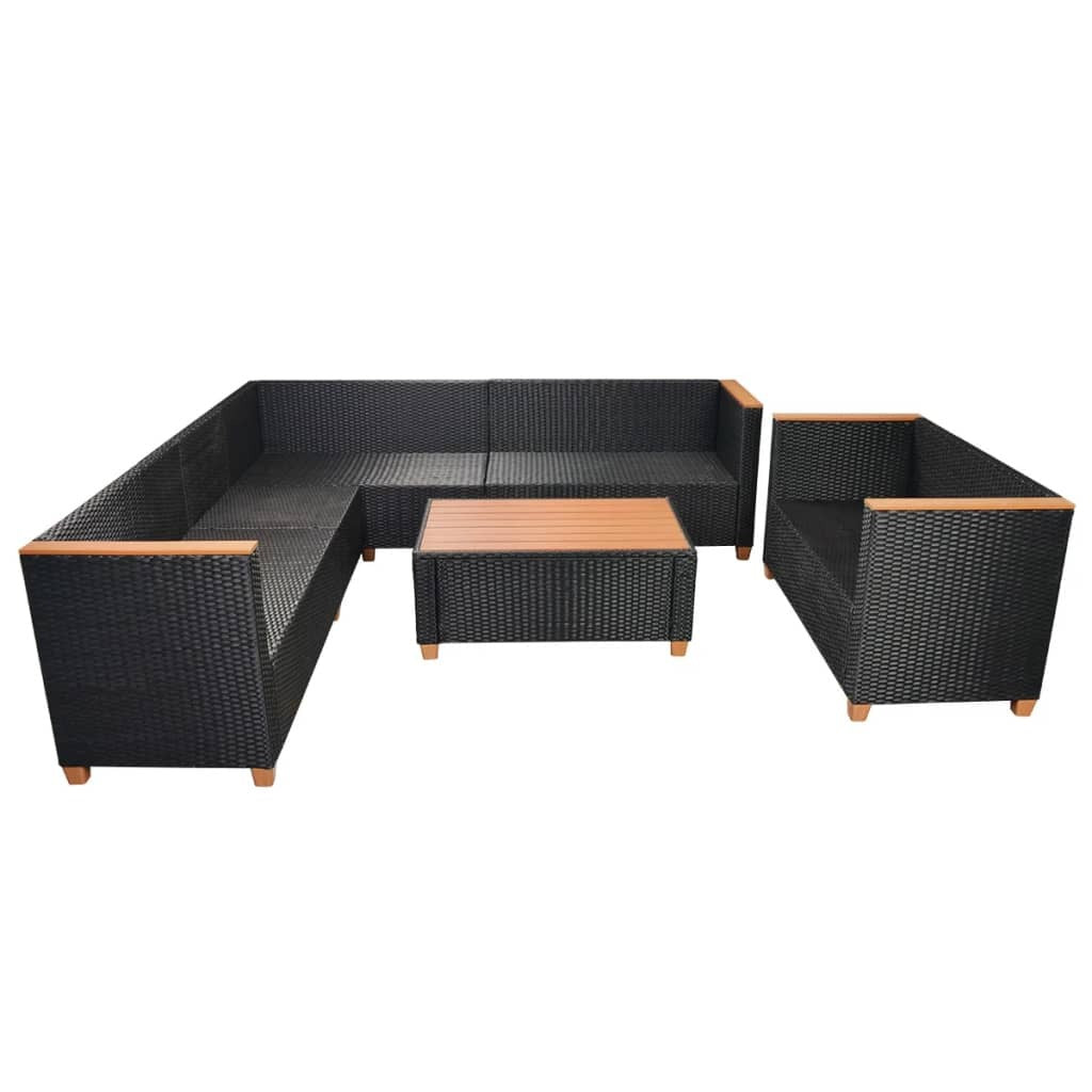 6 Piece Patio Lounge Set with Cushions Poly Rattan Black