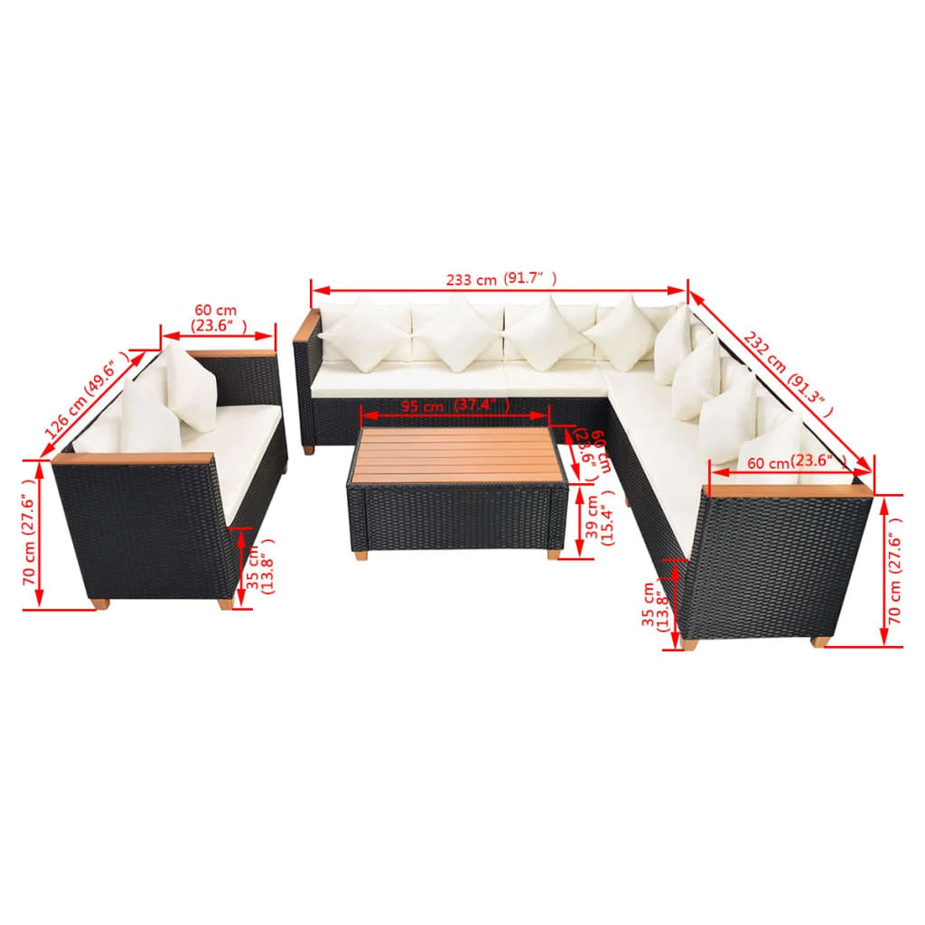 6 Piece Patio Lounge Set with Cushions Poly Rattan Black
