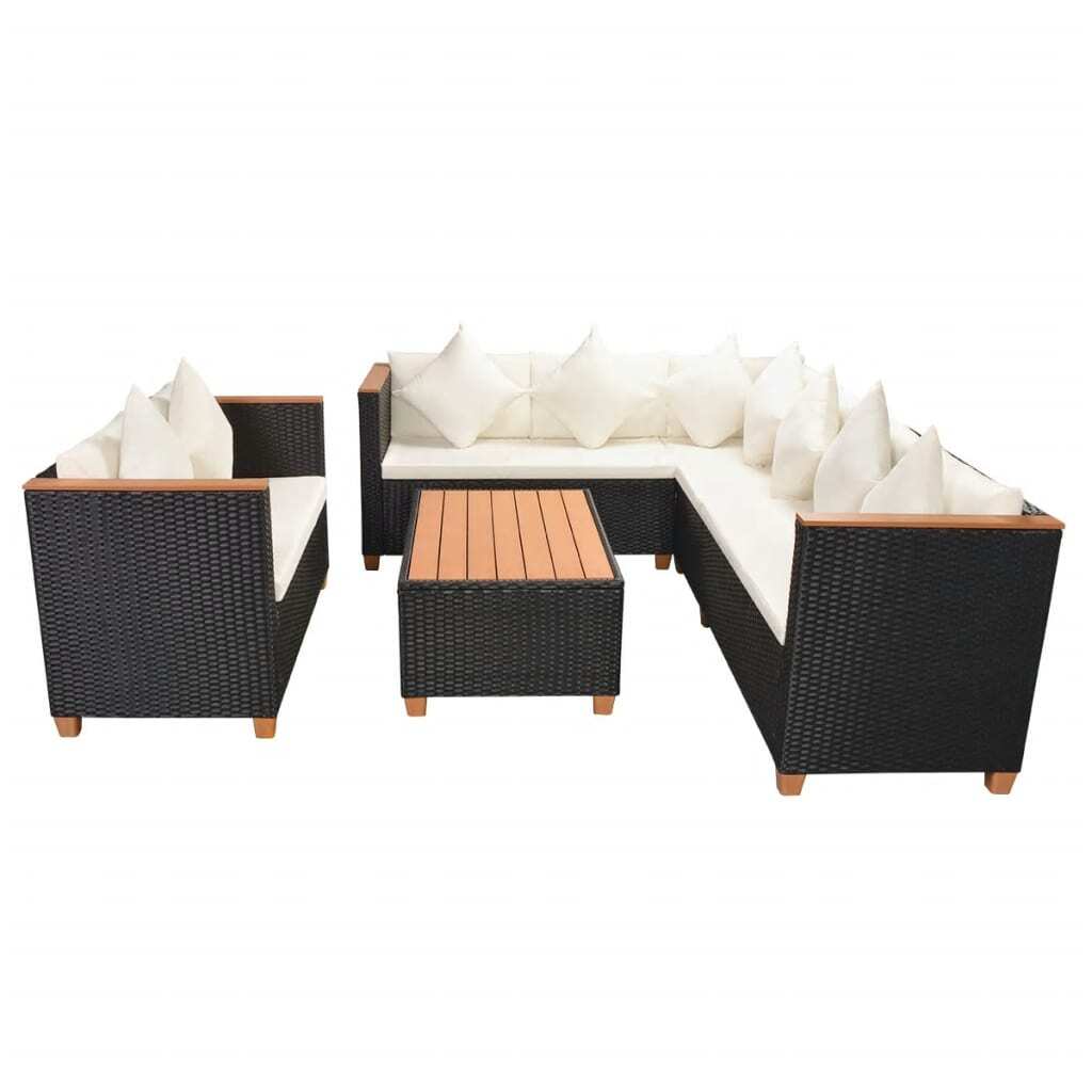 5 Piece Patio Lounge Set with Cushions Poly Rattan Black