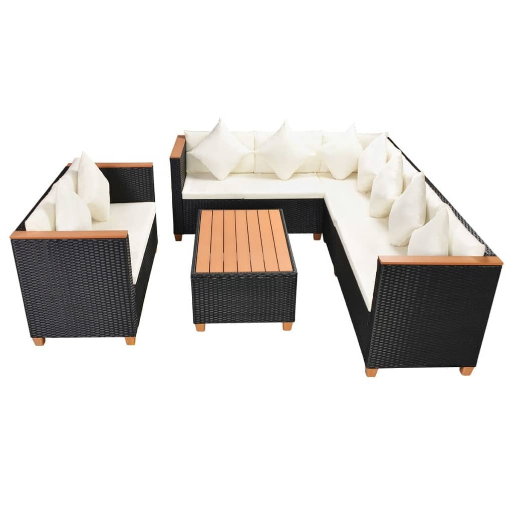 5 Piece Patio Lounge Set with Cushions Poly Rattan Black
