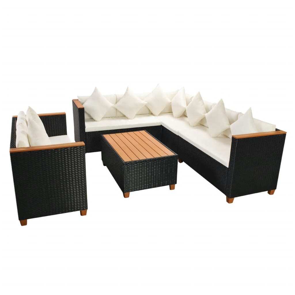 5 Piece Patio Lounge Set with Cushions Poly Rattan Black