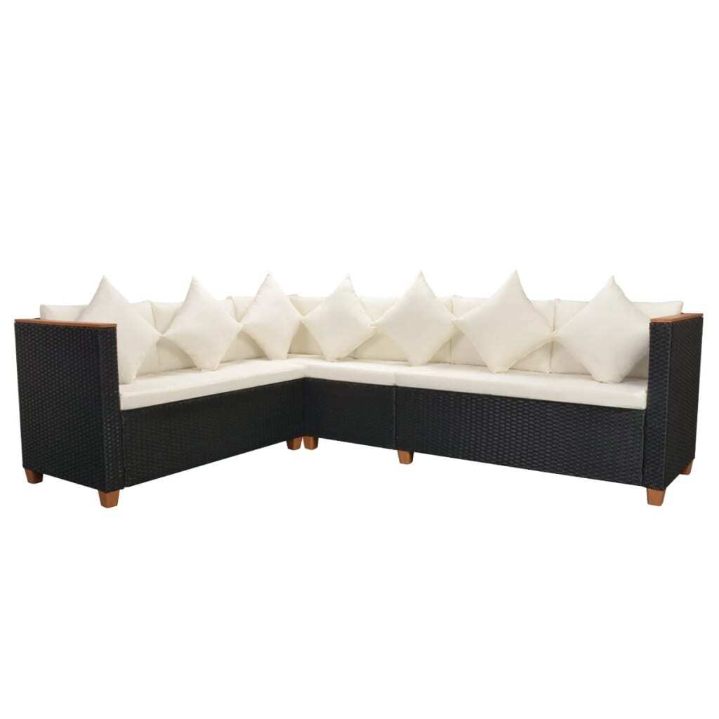 5 Piece Patio Lounge Set with Cushions Poly Rattan Black