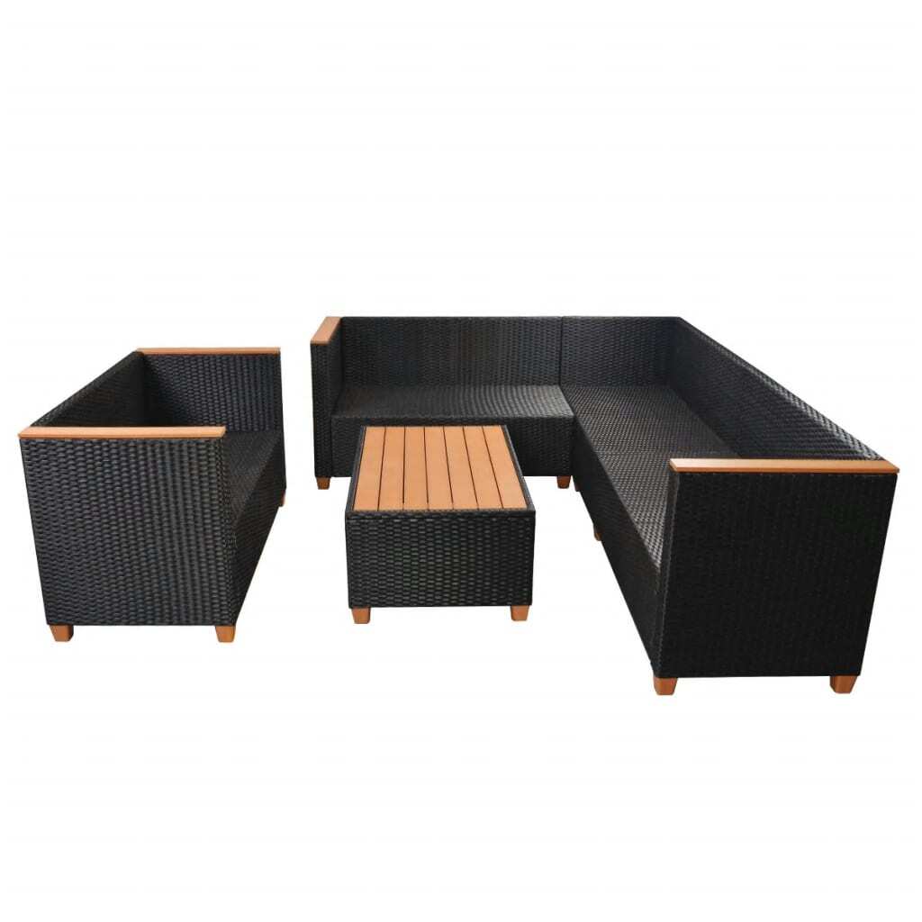 5 Piece Patio Lounge Set with Cushions Poly Rattan Black