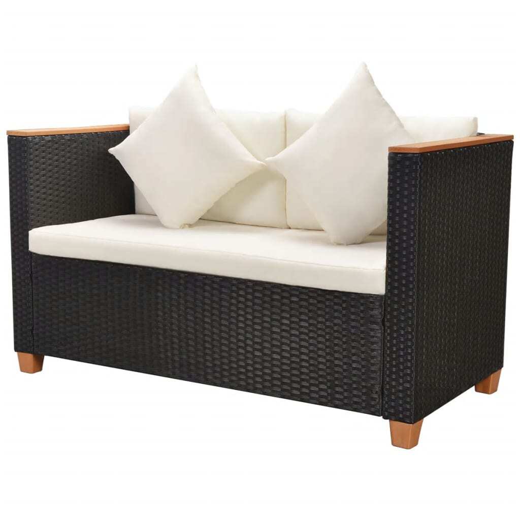 5 Piece Patio Lounge Set with Cushions Poly Rattan Black