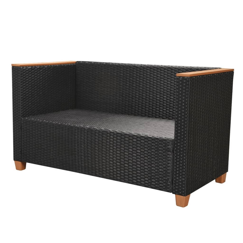 5 Piece Patio Lounge Set with Cushions Poly Rattan Black