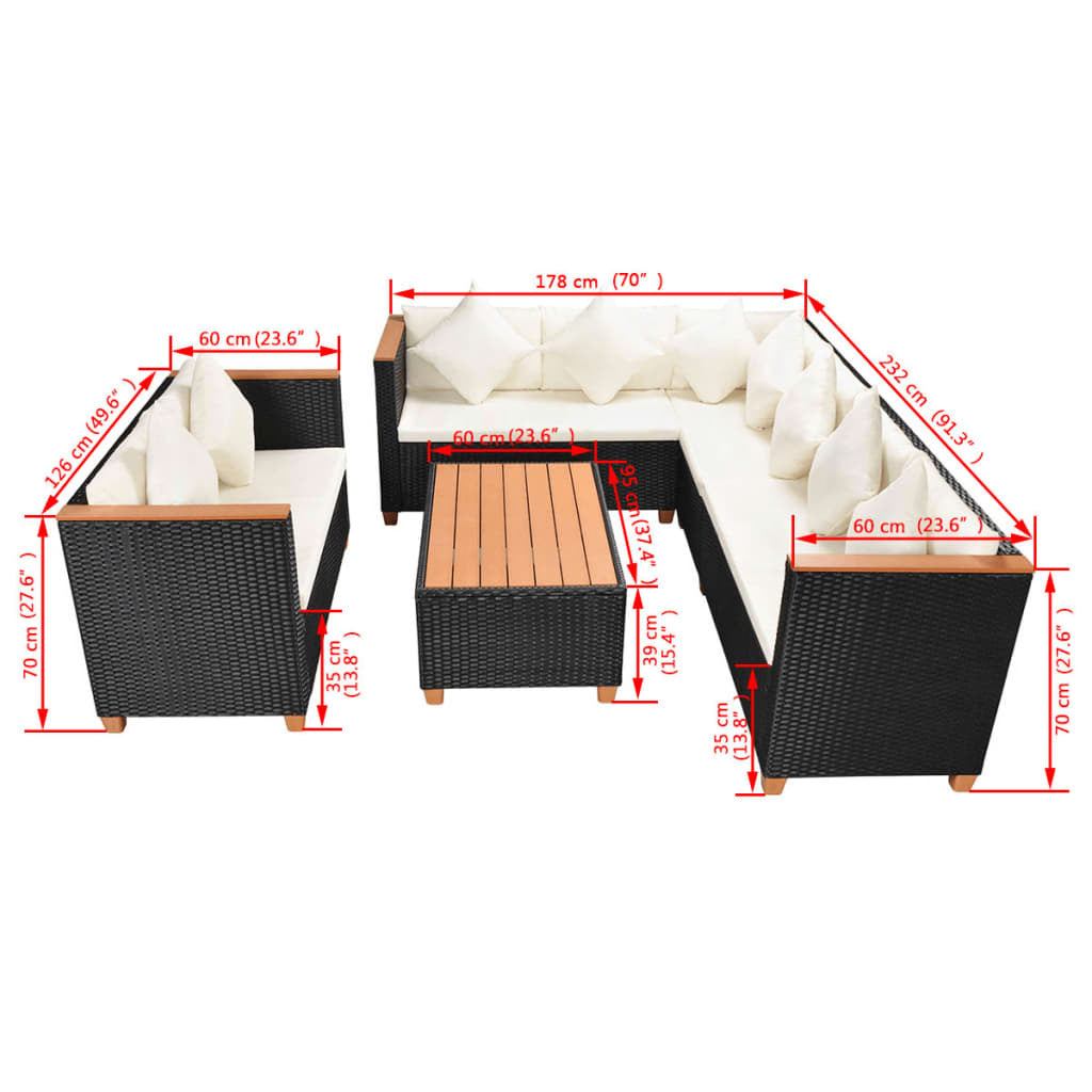 5 Piece Patio Lounge Set with Cushions Poly Rattan Black