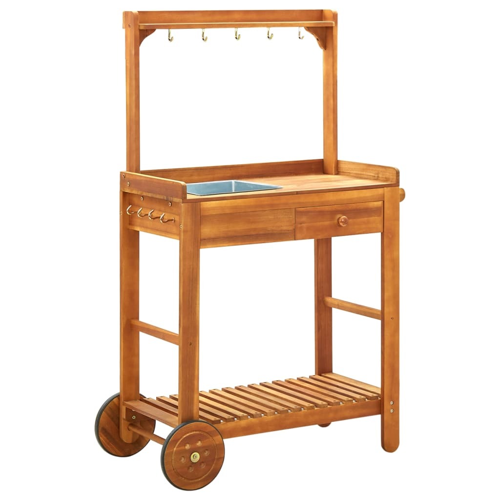 Garden Kitchen Trolley Solid Acacia Wood 36.2"x17.1"x55.7