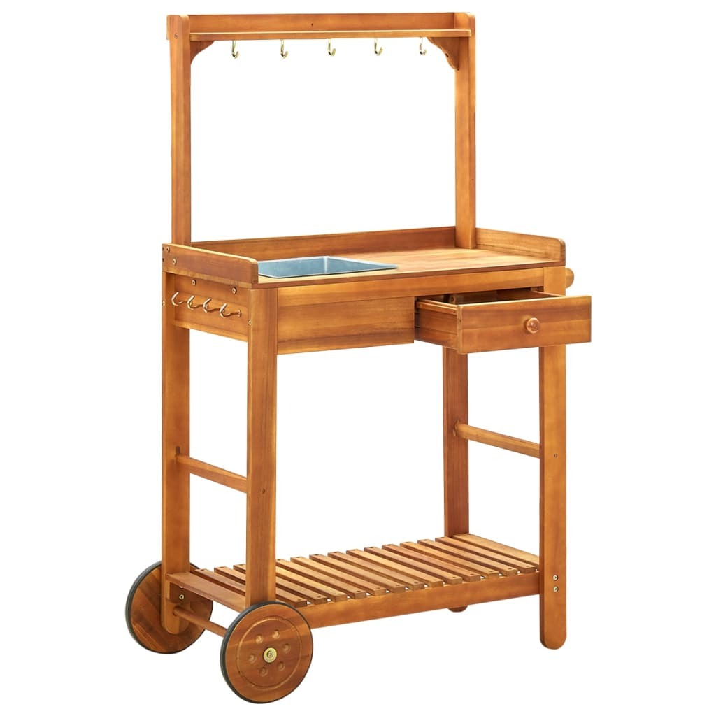 Garden Kitchen Trolley Solid Acacia Wood 36.2"x17.1"x55.7