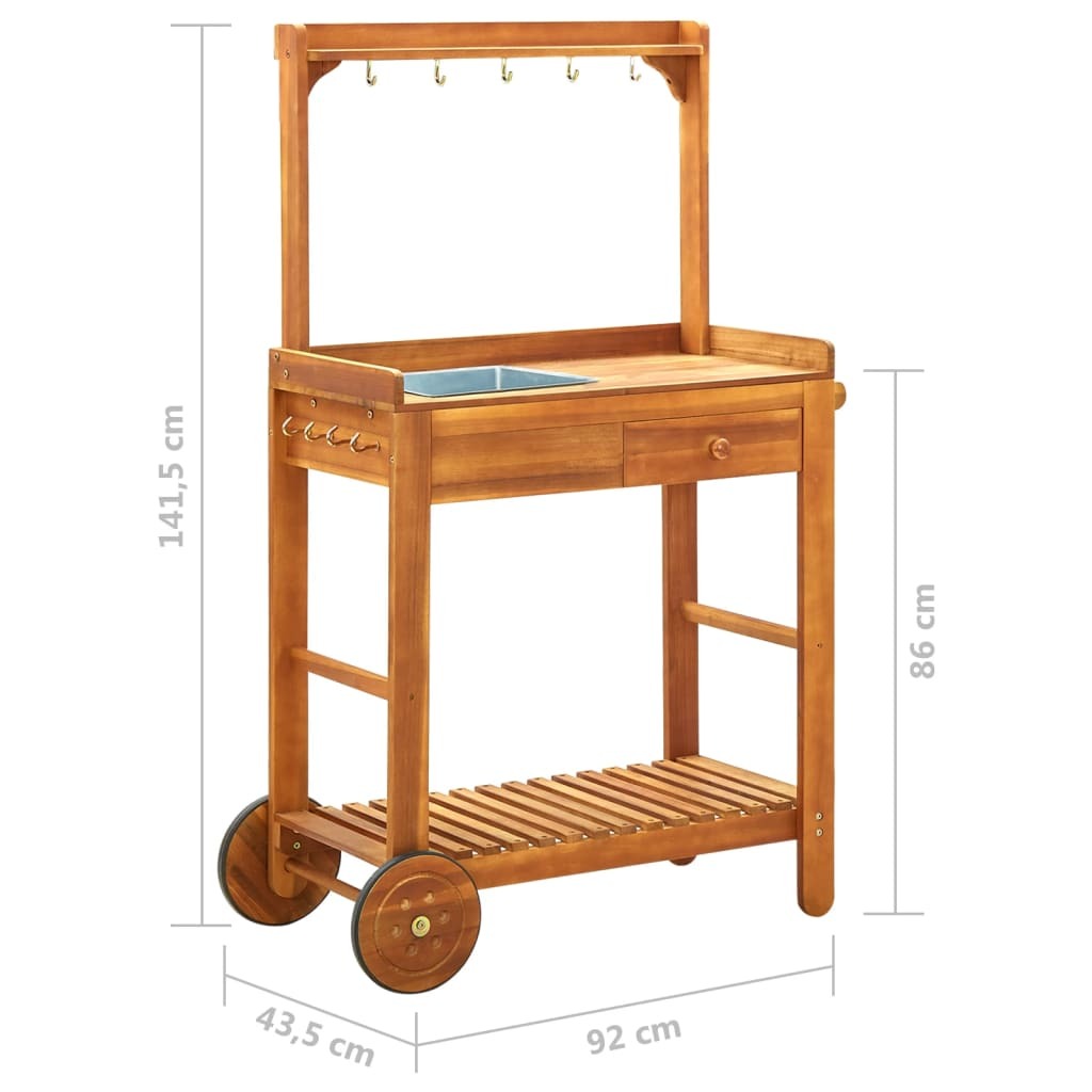 Garden Kitchen Trolley Solid Acacia Wood 36.2"x17.1"x55.7