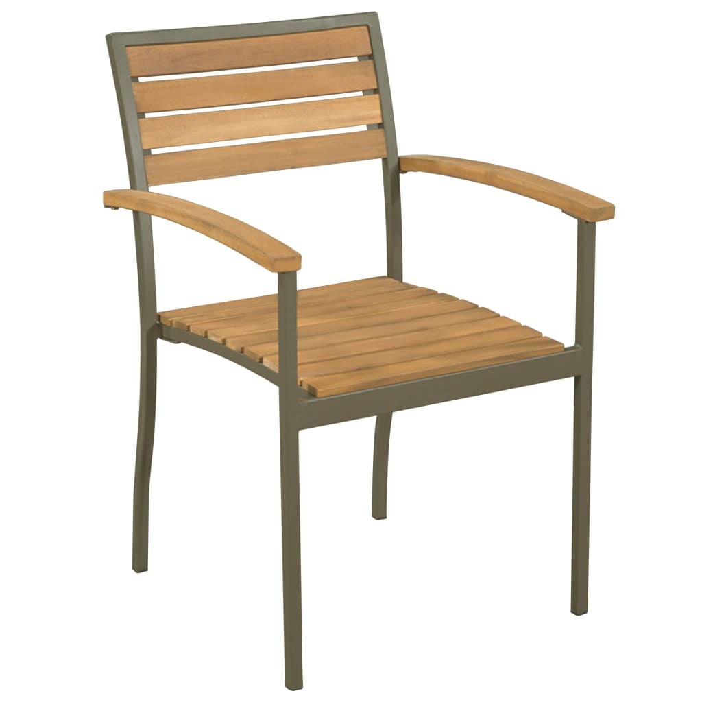 Stackable Patio Chairs 2 pcs Solid Acacia Wood and Steel