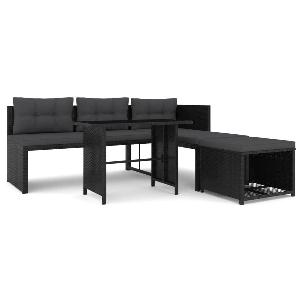 4 Piece Patio Lounge Set Poly Rattan Black