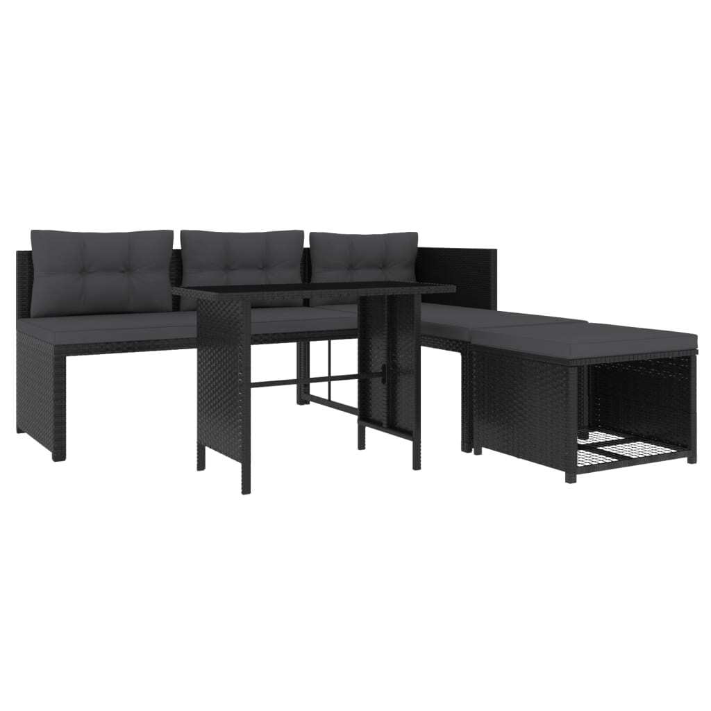 4 Piece Patio Lounge Set Poly Rattan Black
