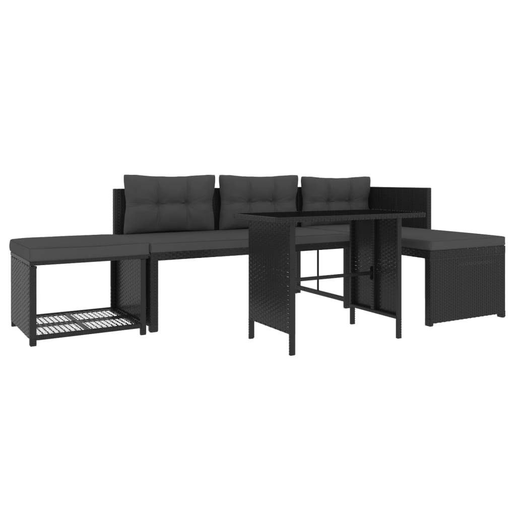 4 Piece Patio Lounge Set Poly Rattan Black