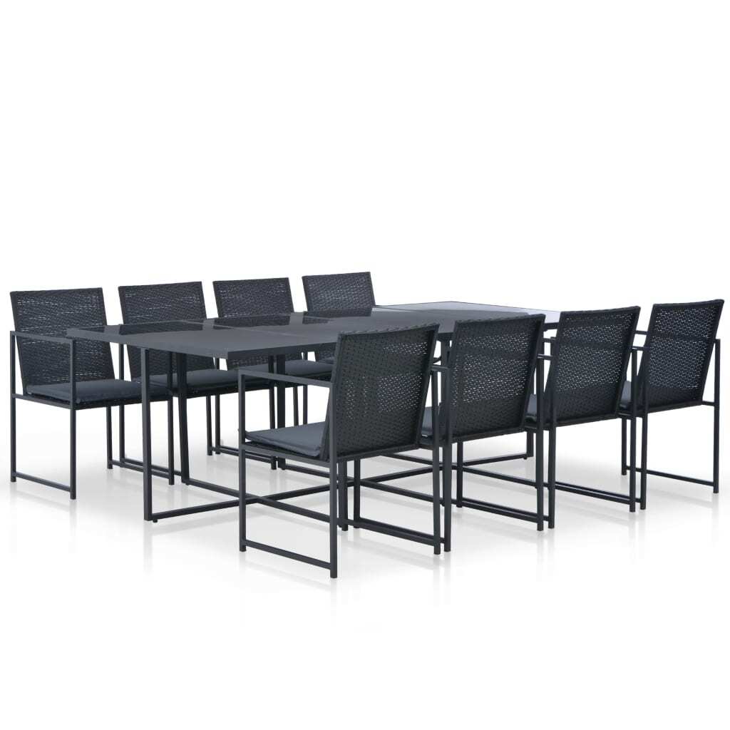 9 Piece Patio Dining Set with Cushions Poly Rattan Black