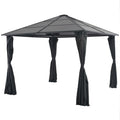 Gazebo with Curtain Aluminum 9.8'x9.8'Black