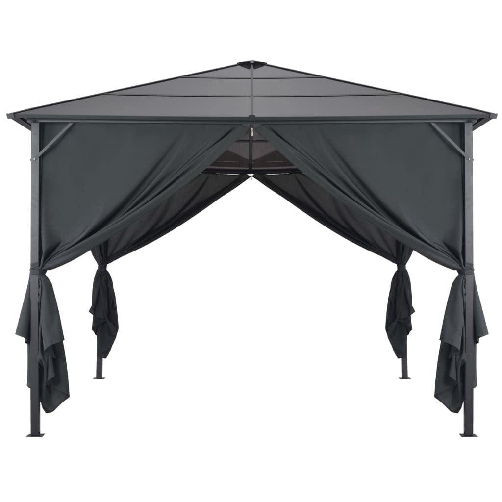 Gazebo with Curtain Aluminum 9.8'x9.8'Black