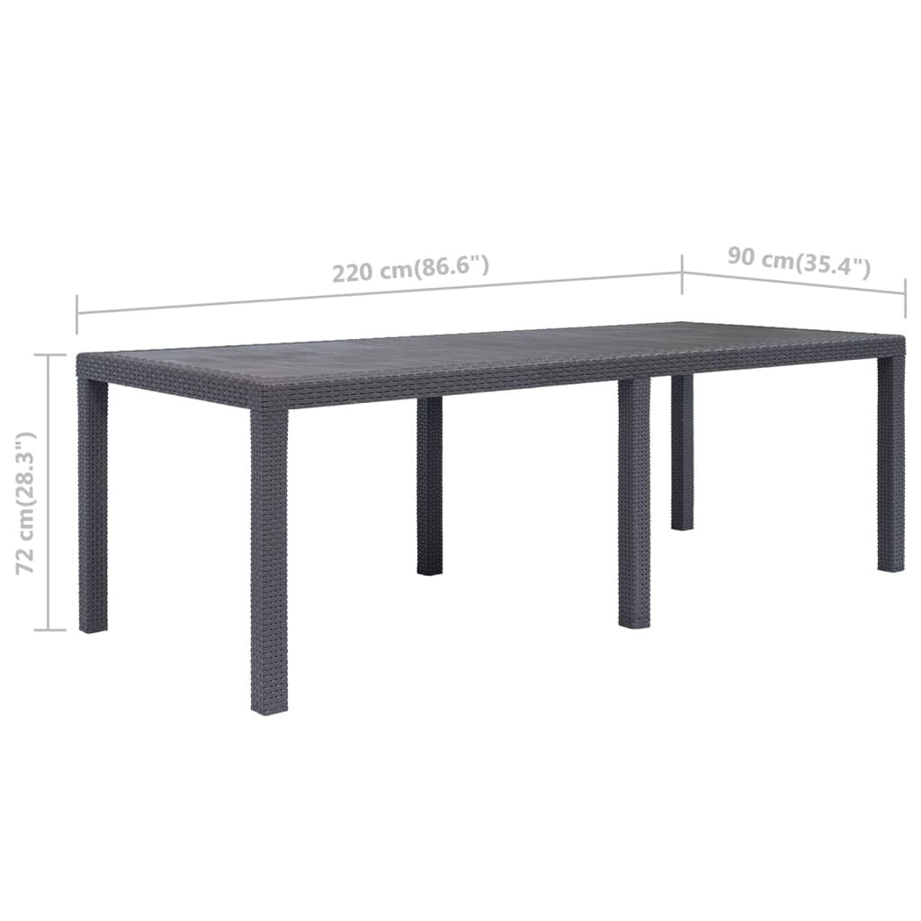 Patio Table Brown 86.6"x35.4"x28.3" Plastic Rattan Look