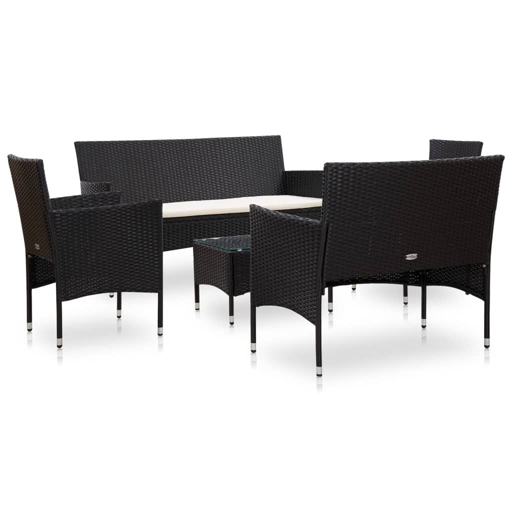 5 Piece Patio Lounge Set With Cushions Poly Rattan Black