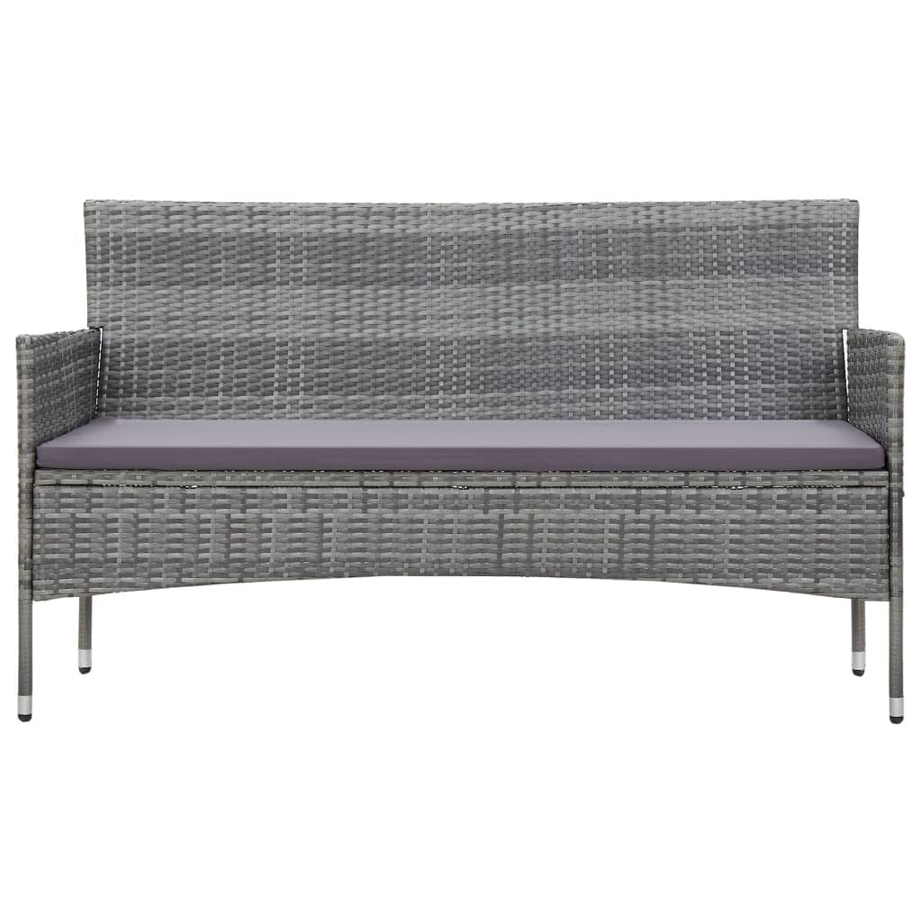 3-Seater Patio Sofa with Cushions Gray Poly Rattan
