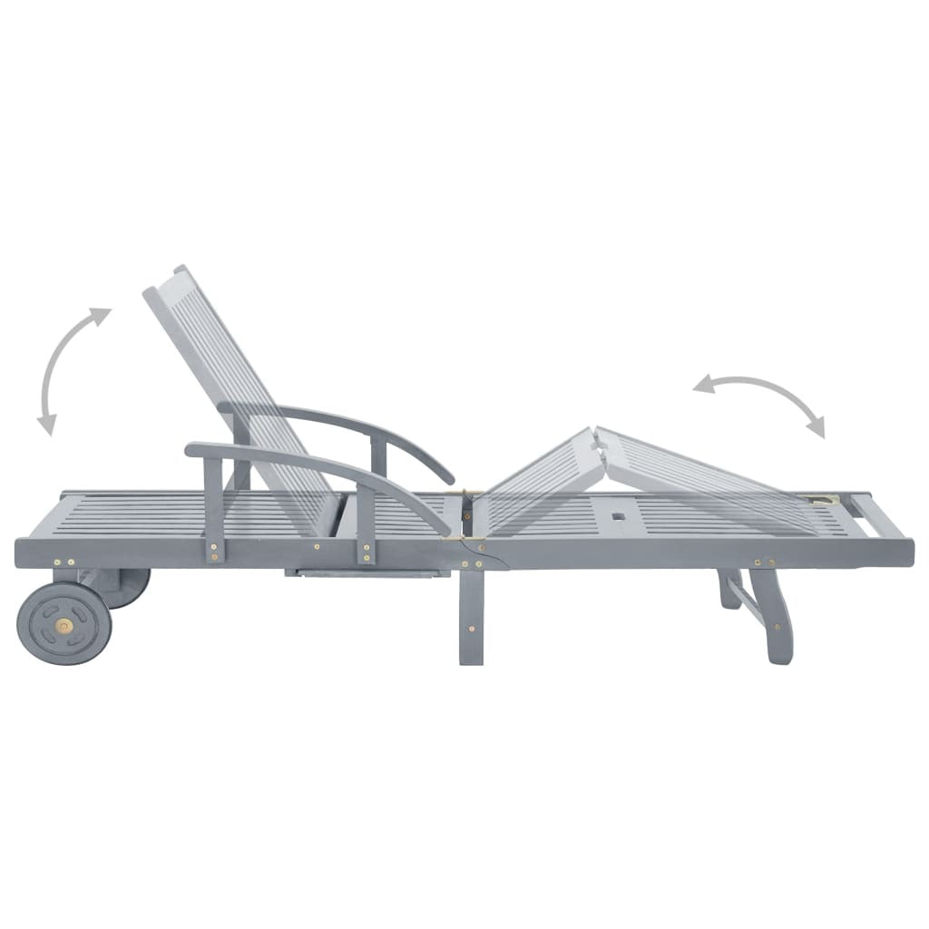 Patio Sun Lounger Gray Solid Acacia Wood