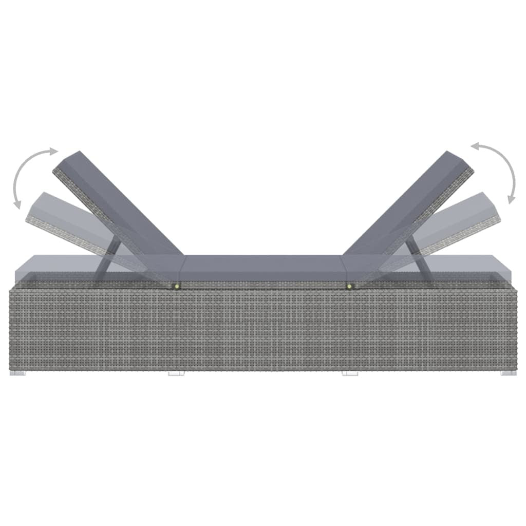 Sun Lounger with Cushion Poly Rattan Gray