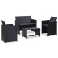 4 Piece Patio Lounge Set with Cushions Poly Rattan Black