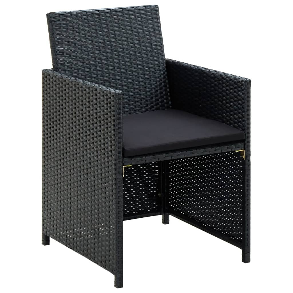 4 Piece Patio Lounge Set with Cushions Poly Rattan Black