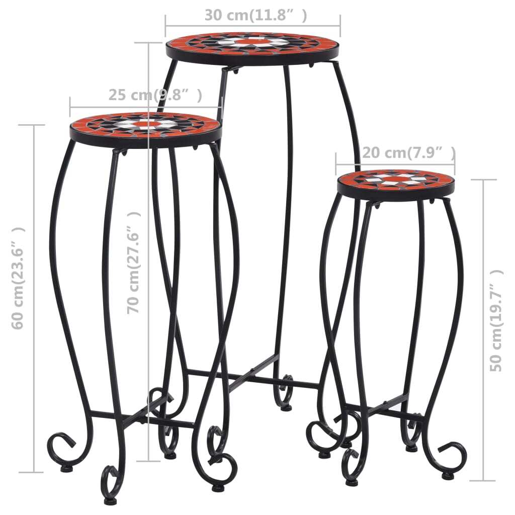 Mosaic Tables 3 pcs Terracotta and White Ceramic