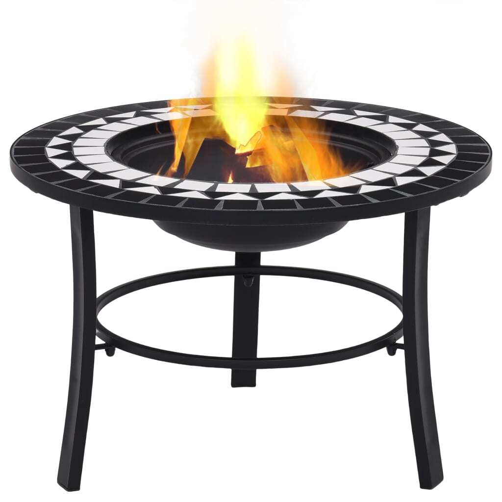 Mosaic Fire Pit Black and White 26.8" Ceramic