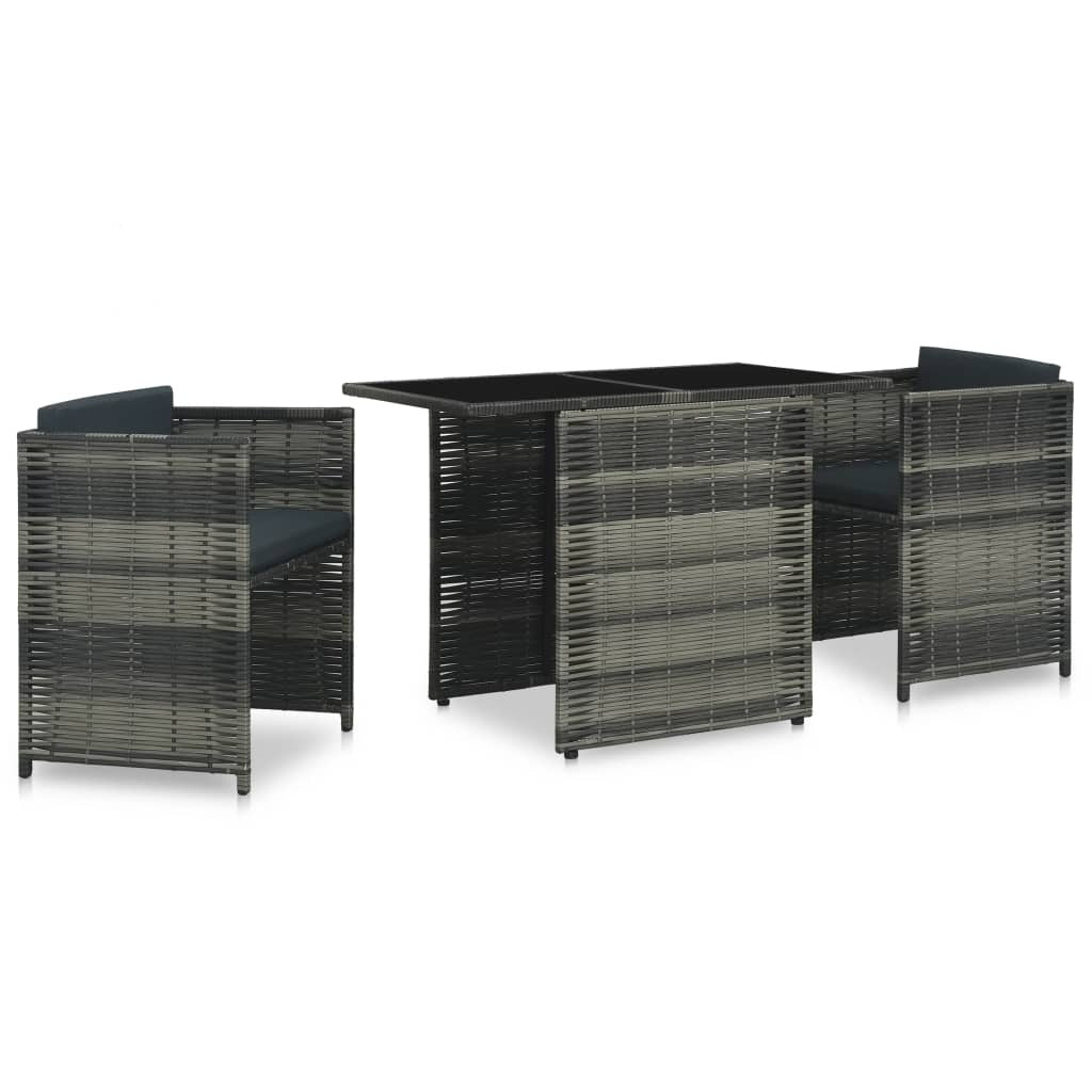3 Piece Bistro Set with Cushions Poly Rattan Gray