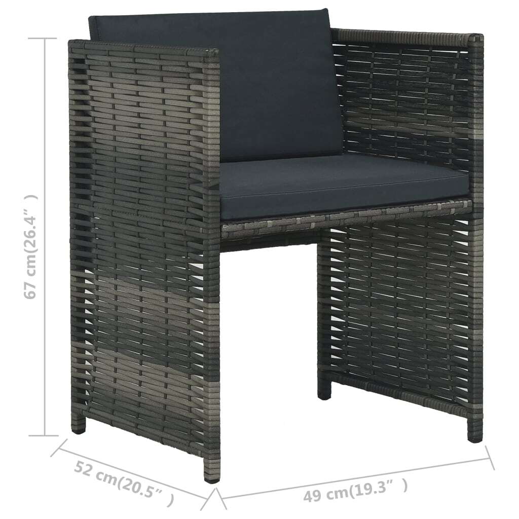 3 Piece Bistro Set with Cushions Poly Rattan Gray